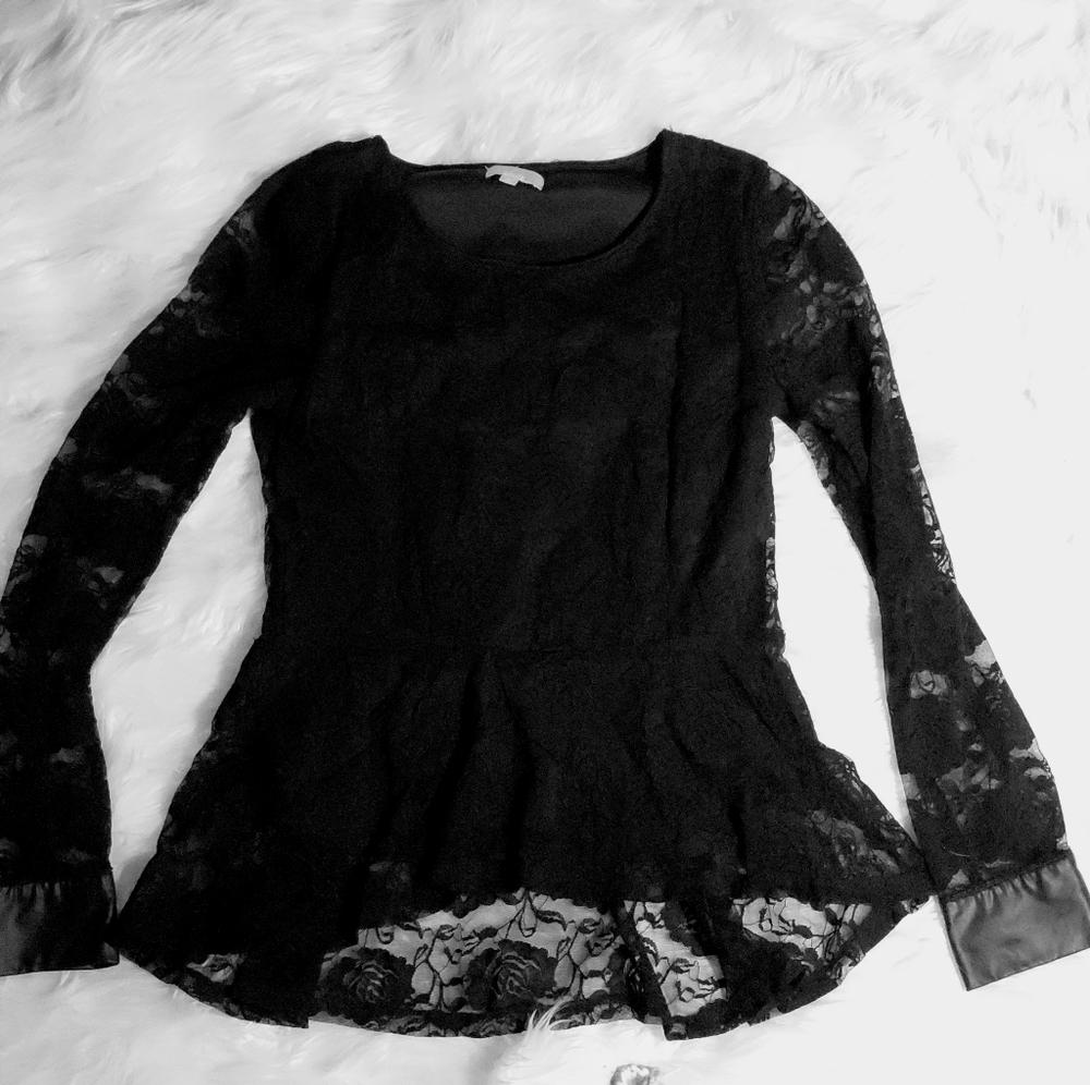 {TAKARA} Black Lace Peplum Top